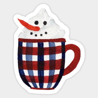 Hot Chocolate Snowman - red and blue checkered pattern mug Sticker